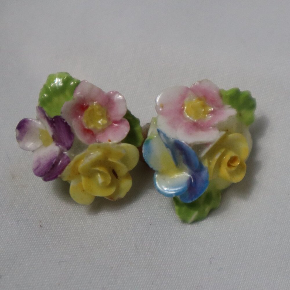 Vintage Coalport Bone China Floral Clip on Earrings Made in England